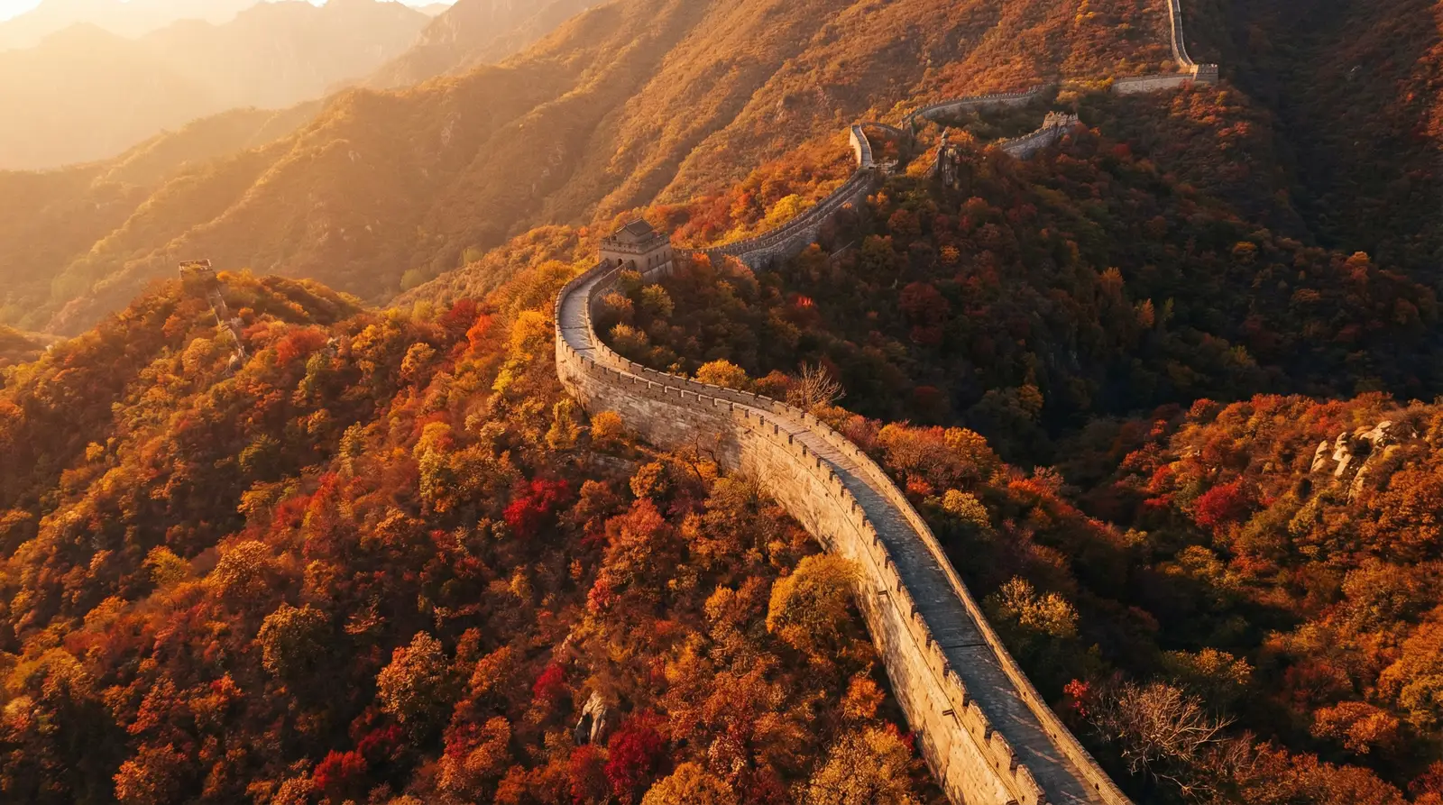 遗烬石窟 秋日长城航拍全景